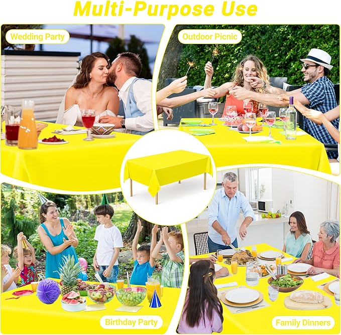 QZYL 12 PCS Yellow Rectangle Tablecloth, Disposable Plastic Picnic Table Cover - Image 6