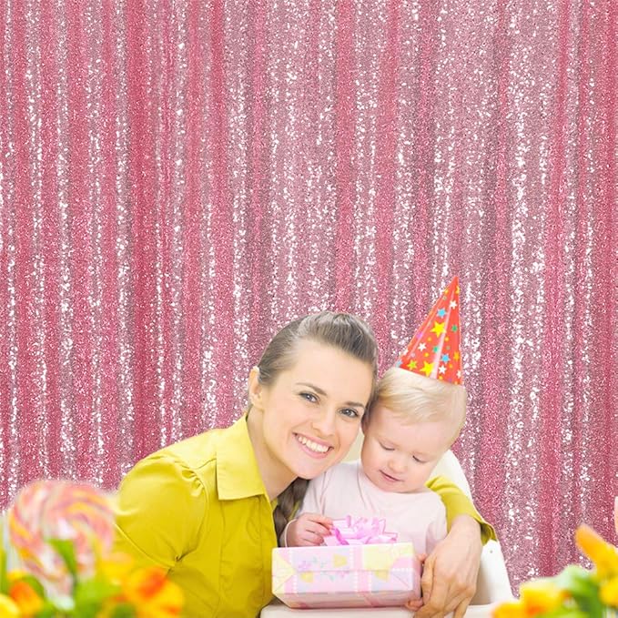 Eternal Beauty Fuchsia Pink Sequin Backdrop, 10x10 Ft Glitter Background - Image 5
