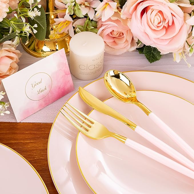 Liacere 150PCS Plastic Plates-Gold Plastic Silverware - Image 4