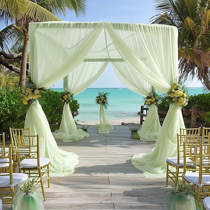 PARTISKY 10x7ft Sage Green Chiffon Backdrop Curtains, Wrinkle-Free Sheer Fabric - Image 7