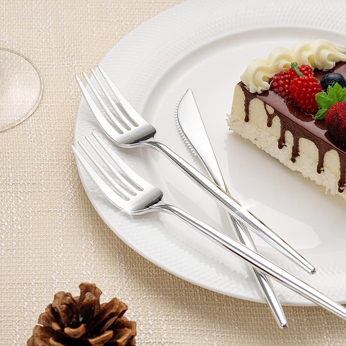 Rubtlamp 90Pcs Silver Plastic Silverware, Plastic Cutlery Include 30 Knives - Image 4