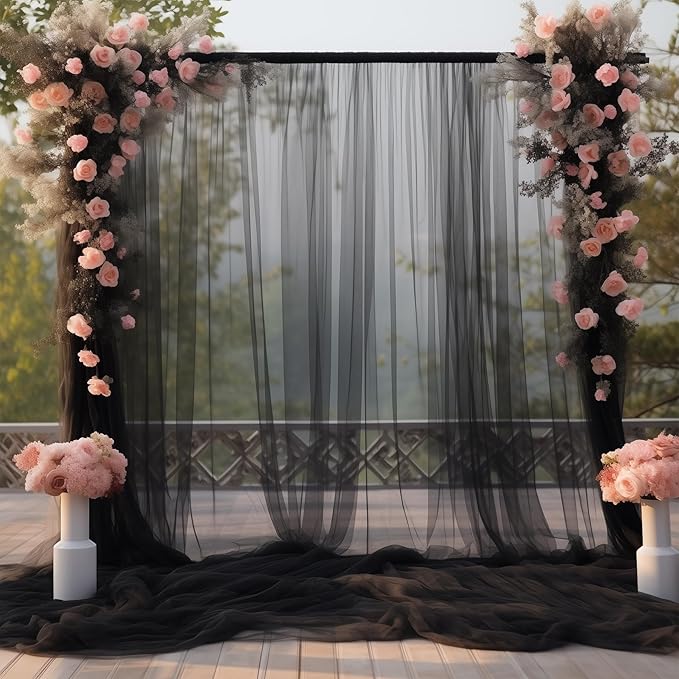 PARTISKY 20ft X 10ft Black Tulle Backdrop Curtain - Image 4