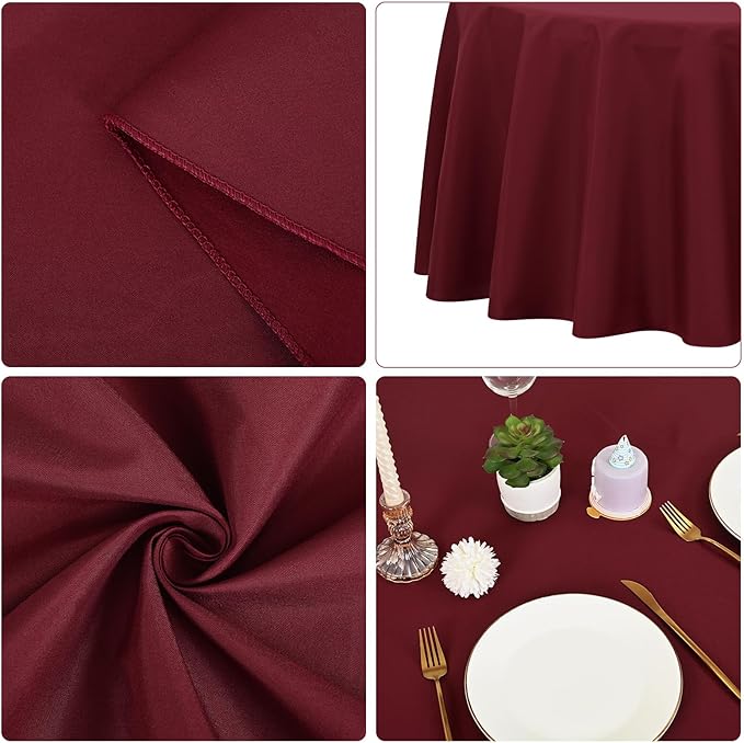 Fani 12 Pack 90 Inch Round Burgundy Polyester Tablecloths - Image 3