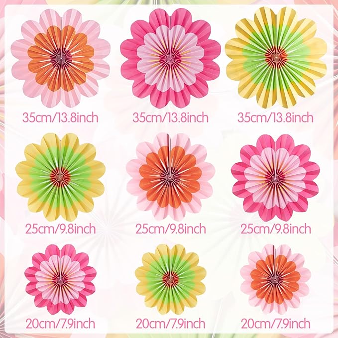 SUNBEAUTY 9 PCS Paper Flowers Decorations Hanging Carnival Paper Fans - Image 2