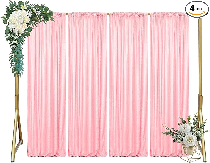 ShinyBeauty Pink Sequin Backdrop 4x10ft Sequin Backdrop Curtains 4 Pack Backdrop by ShinyBeauty
