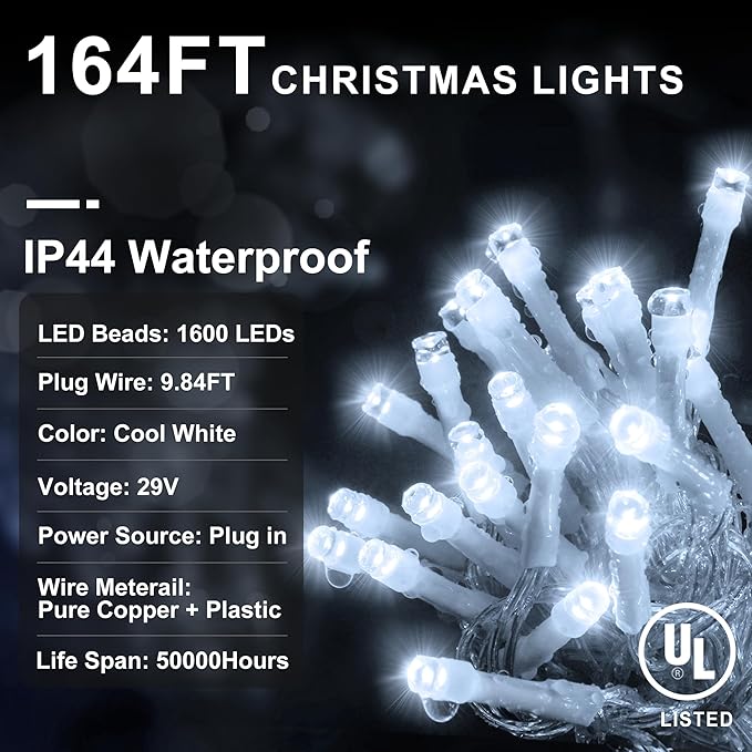 KNONEW 164FT 1600 LED Christmas Lights Outdoor Decoration White Timer 8Modes - Image 6