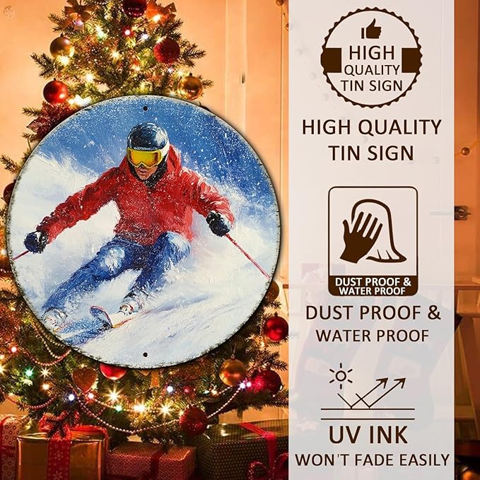 Round Ski Vintage Metal Sign Skiing Sign, Office Sign Home Décor Ski Lodge - Image 4