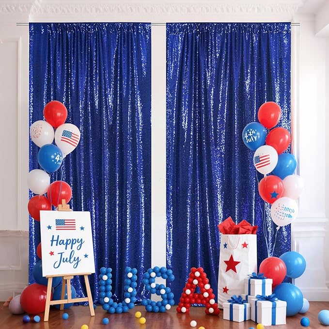 SquarePie Sequin Backdrop Curtain 8FT x 10FT Navy Blue Satin Backing Fabric - Image 2