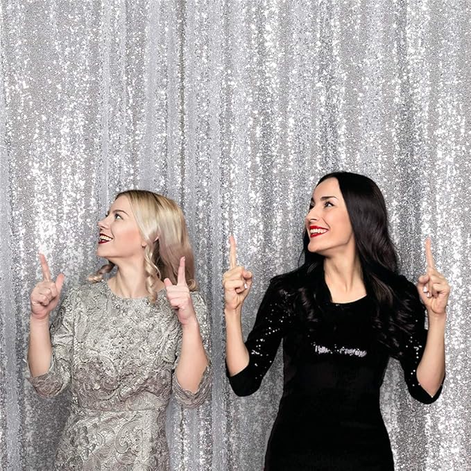 Eternal Beauty Silver Sequin Backdrop, 6x8 Ft Glitter Background Curtains - Image 7