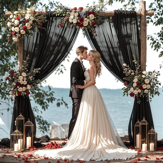 Wedding Arch Draping Fabric, 1 Panel 18FT Black Sheer Chiffon Curtain Drapes 6 - Image 5