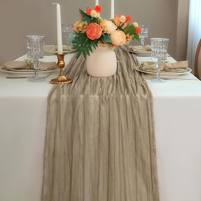 Snowkingdom 6PCS 10 FT Nude Brown Cheesecloth Table Runner, 120 inch Long by Snowkingdom
