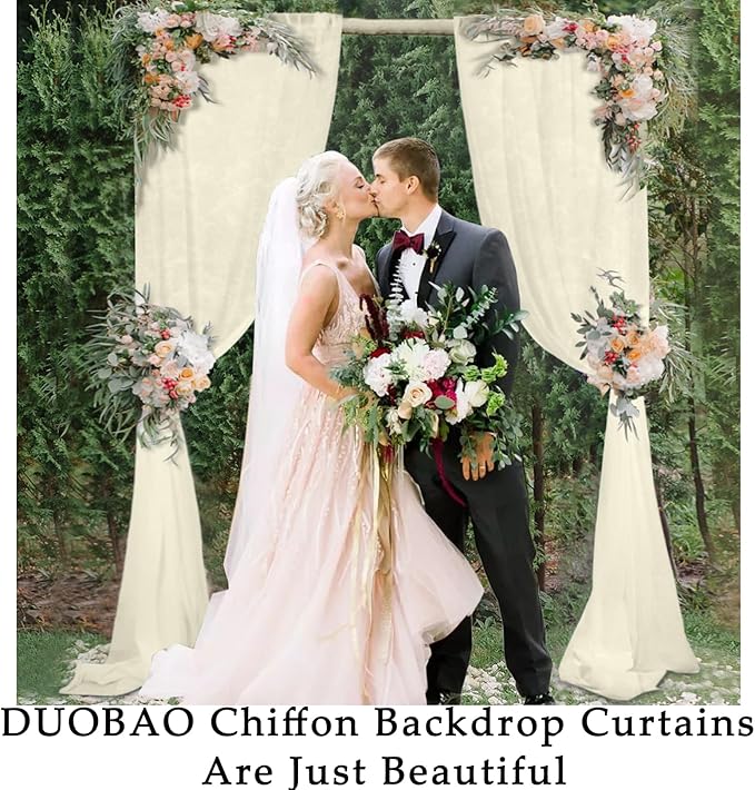 DUOBAO Ivory Sheer Chiffon Backdrop Curtains 108"" Long | 2 Panels | Perfect - Image 6