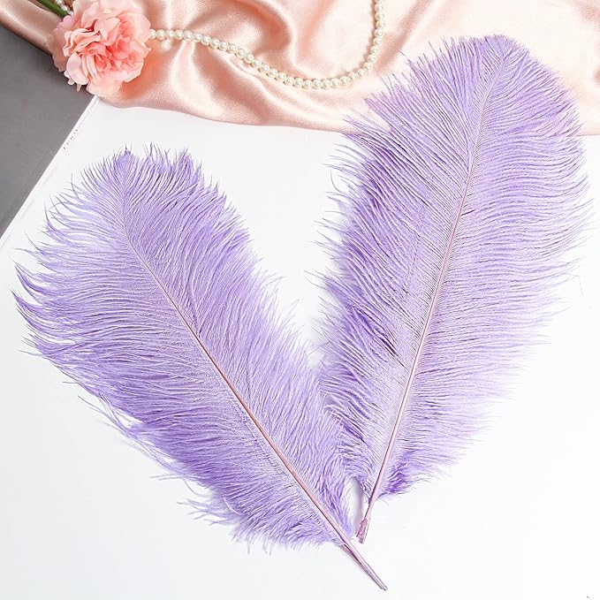 THARAHT Lavender Ostrich Feathers 12pcs Large Natural Bulk 12-14Inch 30cm-35cm - Image 4