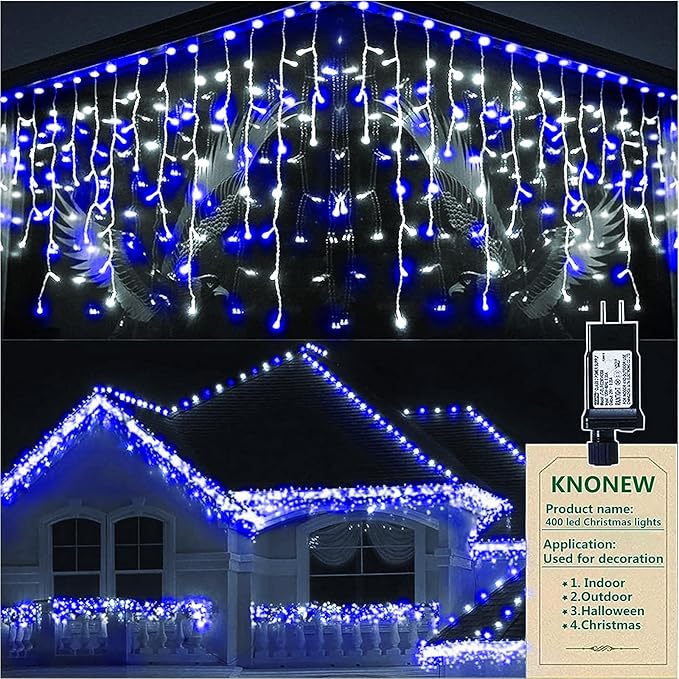 KNONEW Christmas Lights Outdoor Decorations 400 LED 33ft 8 Modes Curtain Fairy by KNONEW