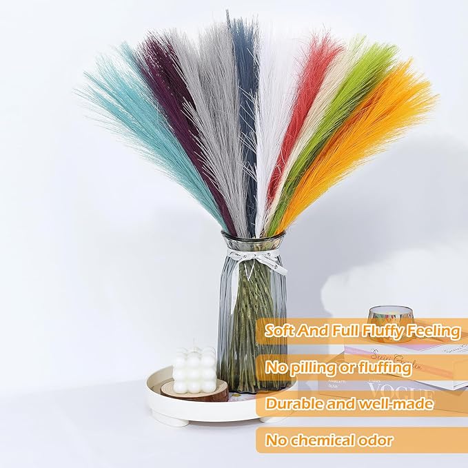 90 Pcs Rainbow Pampas Grass Decor 21.7 Inch Faux Pampas Grass Bulk Artificial - Image 3