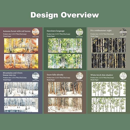 Forest Washi Tape Set, 6 Rolls Tree Landscape Stickers - Image 4