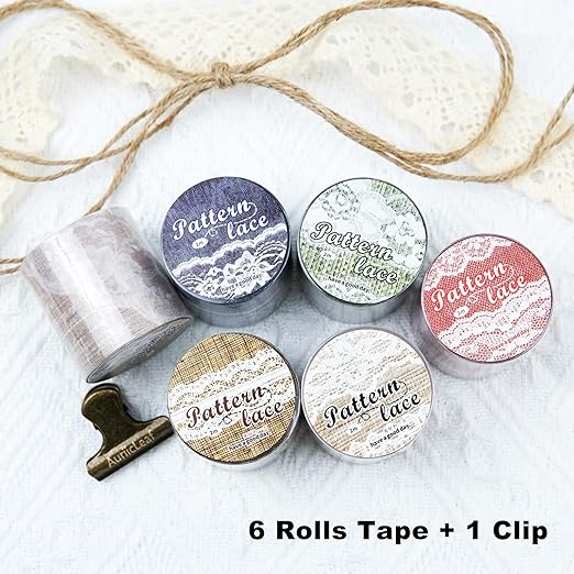 Lace Pattern Washi Tape Set, 6 Rolls Japanese Paper Decorative Stickers - Image 2