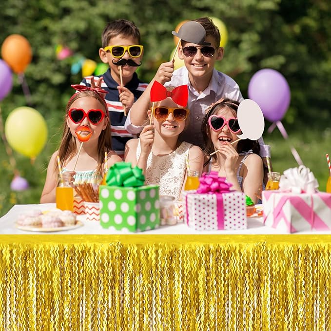 6 Pack 29 x108 Inch Gold Wave Foil Fringe Table Skirts Metallic Banner - Image 6