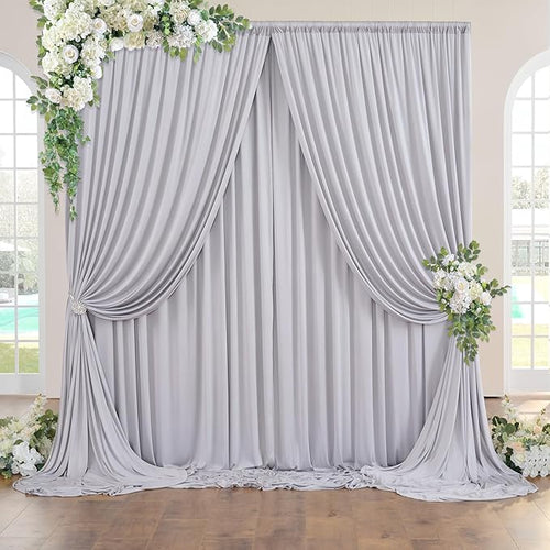 10 ft x 10 ft Wrinkle Free Silver Backdrop Curtain by Outpain