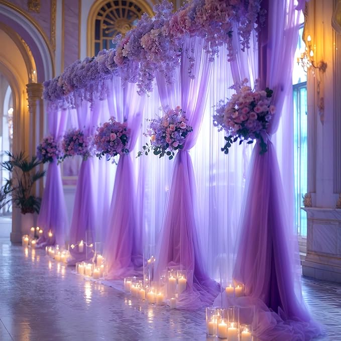 Purple Sheer Backdrop Curtain for Baby Shower Girls Birthday Party 10ft X 10 ft - Image 6