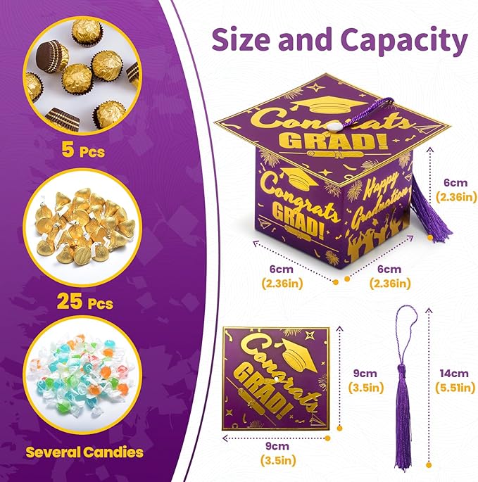 COTOPHER 36 Pack Mini Graduation Cap Gift Boxes, Class of 2025 Graduation Candy - Image 3