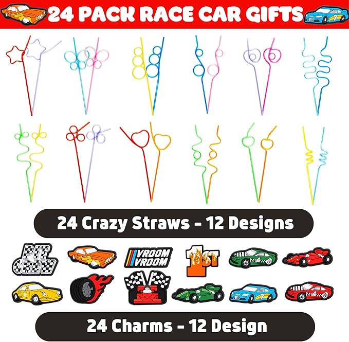 24 PCS Race Car Drinking Crazy Straws - Image 4