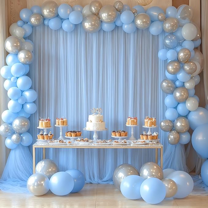 Baby Blue Sheer Backdrop Curtains - Image 2