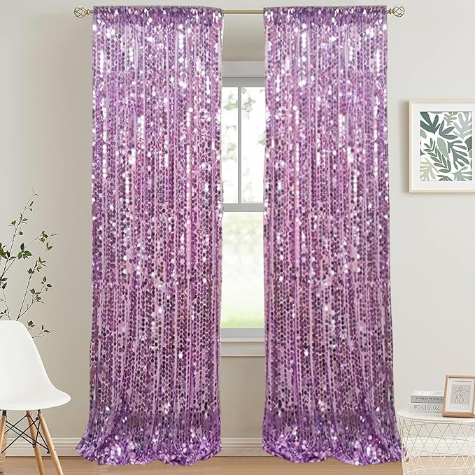 9x9FT Big Sequin Purple Backdrop Curtains, Sequin Photo Backdrop Payette by Unknown