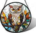 Stained Glass Window Hanging, Owl Colorful Leaves Birds Sun Catchers Diamond by DASTOLL