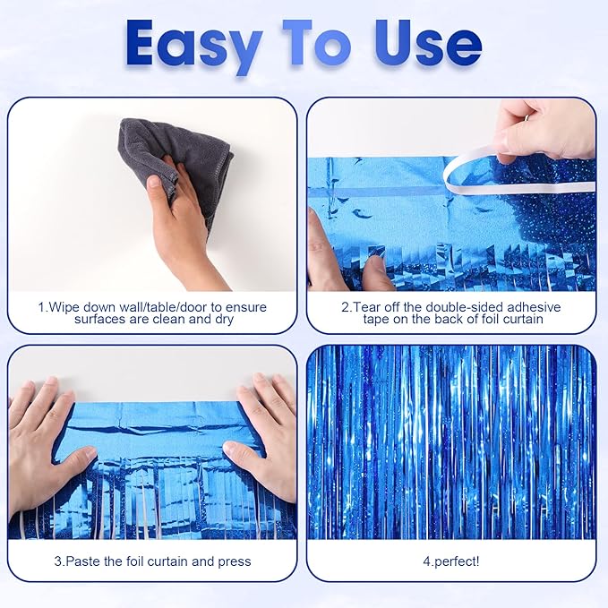 2 Pack Blue Tinsel Foil Fringe Curtains, Metallic Tinsel Party Streamers - Image 5