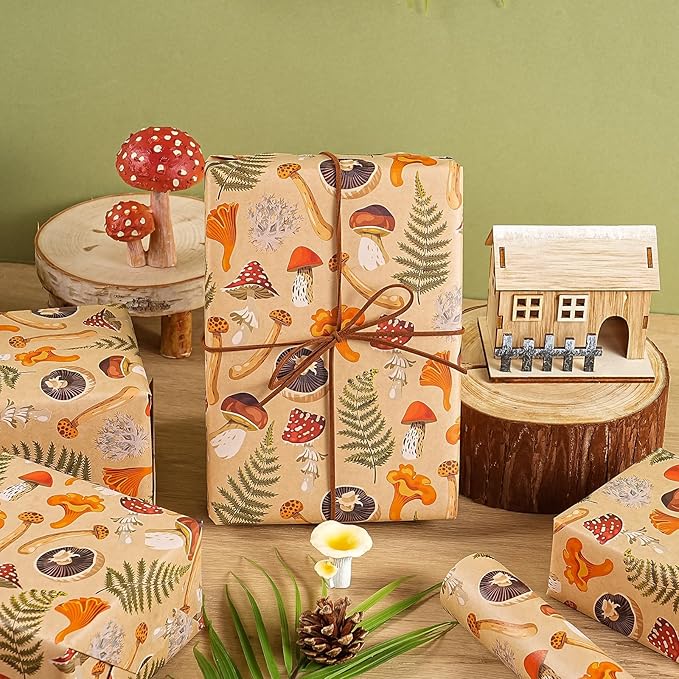 WRAPAHOLIC Kraft Mushroom Wrapping Paper Roll - Image 4