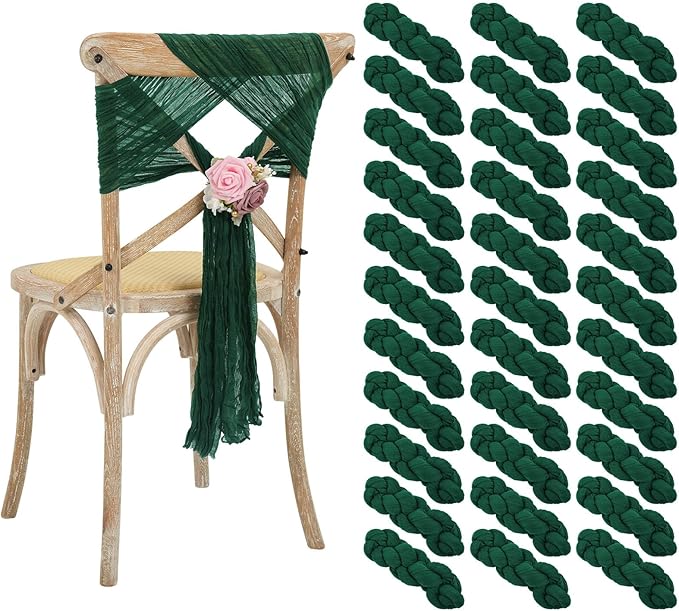 50 PCS Cheesecloth Chair Sashes Bows Wedding Aisle Decorations Chair Ribbon by Lumaycens