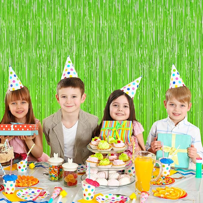 Grass Green Foil Fringe Curtain Backdrop, Birthday Christmas Tropical Party - Image 7