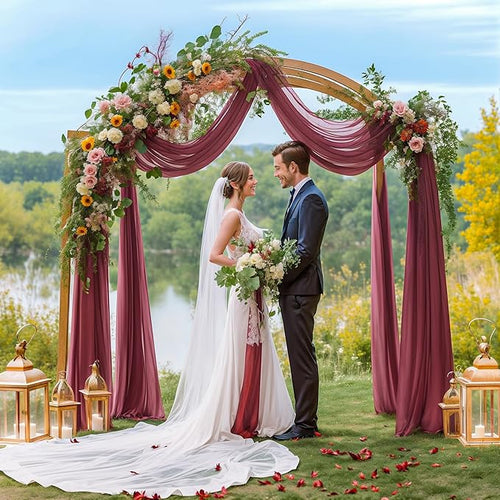 1 Panels Wedding Arch Draping Fabric Burgundy Sheer Backdrop Curtain Arch Drape by Besutolife