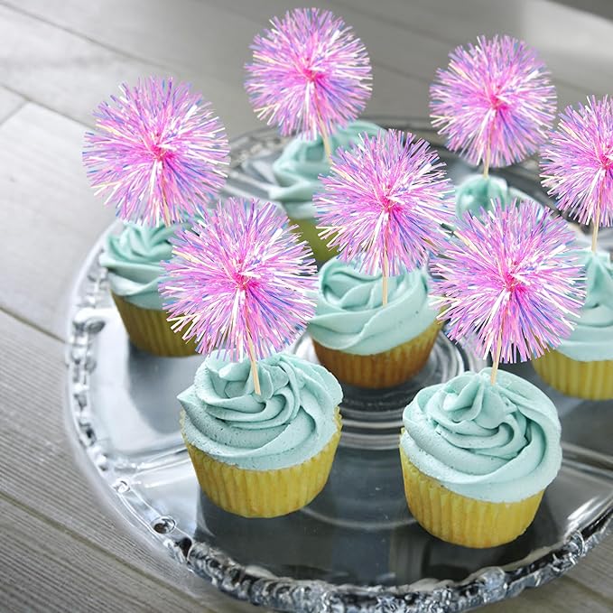 Ephlyn 30Pcs Foil Firework Cupcake Toppers Party Birthday Cake Toppers Supplies - Image 5