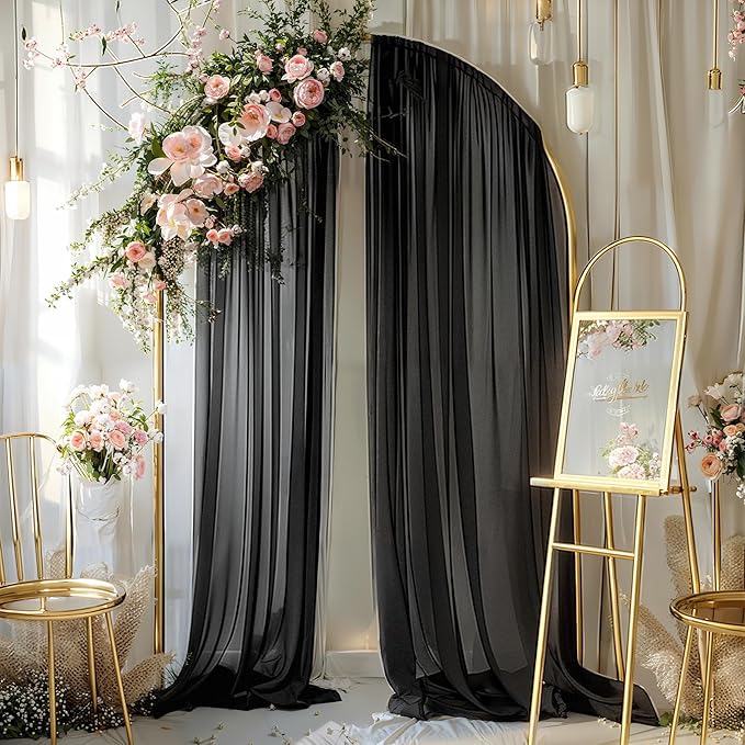 Black Wedding Arch Draping Fabric 3 Panels 30'' x 20FT Black Drapes Sheer - Image 8
