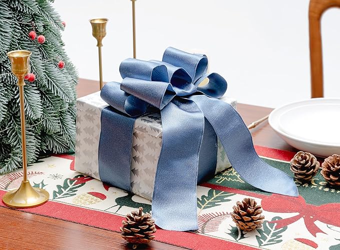Dusty Blue Satin Wired Ribbon 2-1/2 Inch Double-Faced Sliver Glitter Christmas - Image 4
