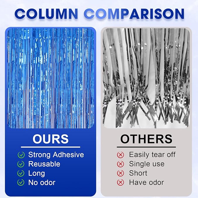 2 Pack Laser Blue Foil Fringe Backdrop Curtains, Tinsel Streamers Birthday - Image 5