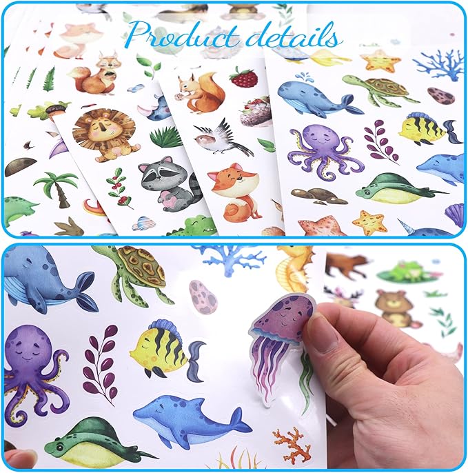 Cute Watercolor Safari Woodland Animals Dinosaur Fish Stickers 715 Count - Image 5