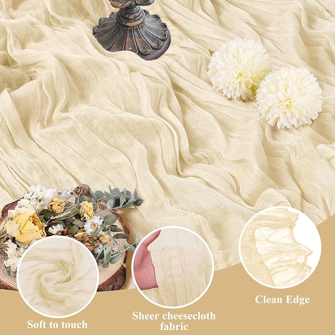 Asee'm 3pcs Cheesecloth Table Runner 120 Inches Long Beige Boho Gauze Cheese - Image 3