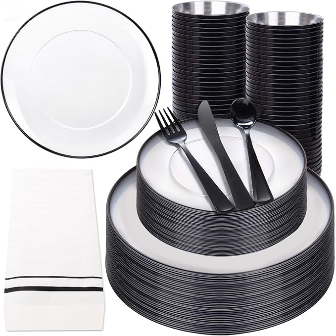 NOCCUR 350PCS Clear and Black Plastic Plates by NOCCUR
