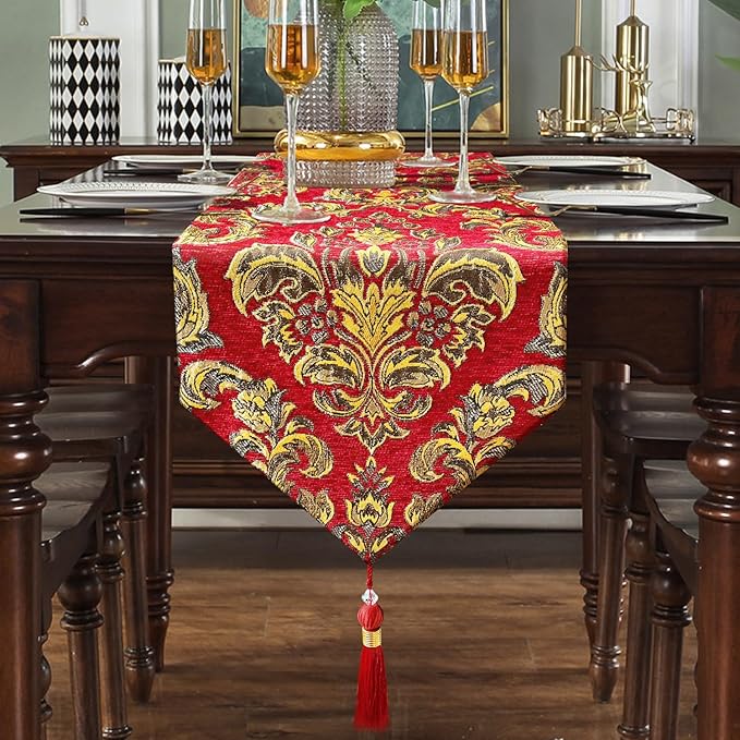 Jacquard Red Table Runner 120" Chenille Decorations - Image 7