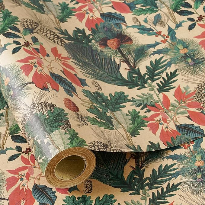 RUSPEPA Kraft Christmas Wrapping Paper Roll, Mini Roll, Watercolor Winter by RUSPEPA
