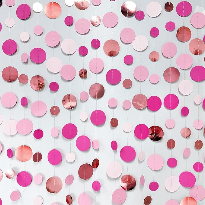 Hot Pink Rose Gold Party Decorations Circle Dots Garland Hanging Polka Dot - Image 4