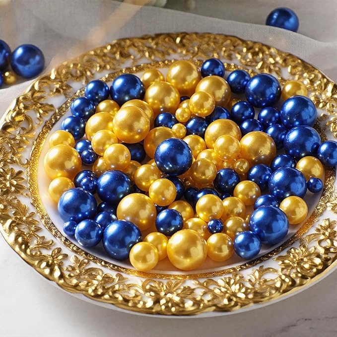 200 Pcs Vase Filler Beads Gold and Blue Pearl Beads by PNJHDZ