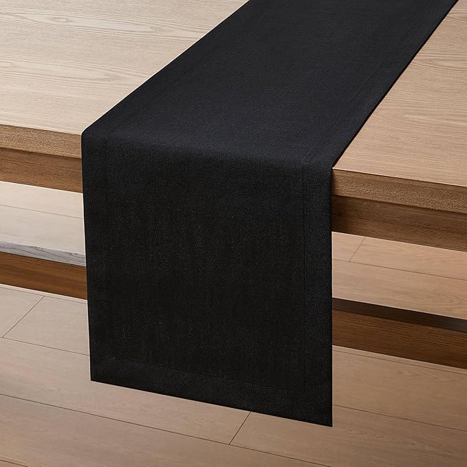 ZeeMart Linen Textured Border Table Runner, 14 x 36 Inch Black, Farmhouse Style - Image 7