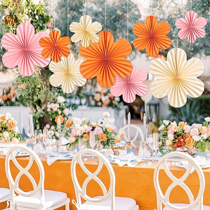 Paper Flowers Decorations for Wall Orange Paper Fans Classroom Decoration Paper - Image 6