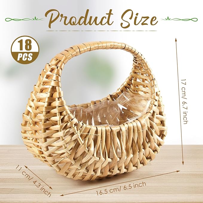 Taiyin 18 Pack Rattan Flower Girl Basket Small Half Moon Straw Wicker Basket - Image 2
