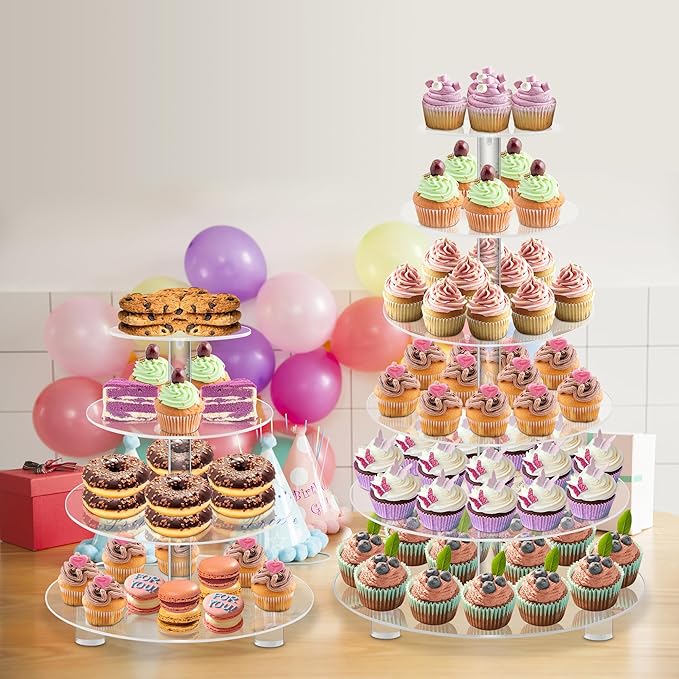 YestBuy 4 Tier Round Acrylic Cupcake Stand - Image 2