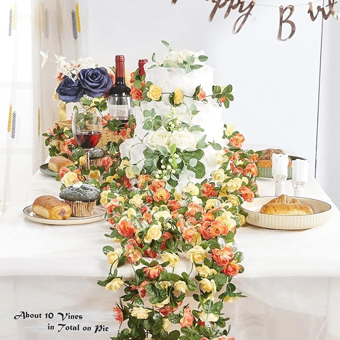 8 Pcs x 8.2 ft Flower Garland Artificial Rose Vine Flowers - Image 2